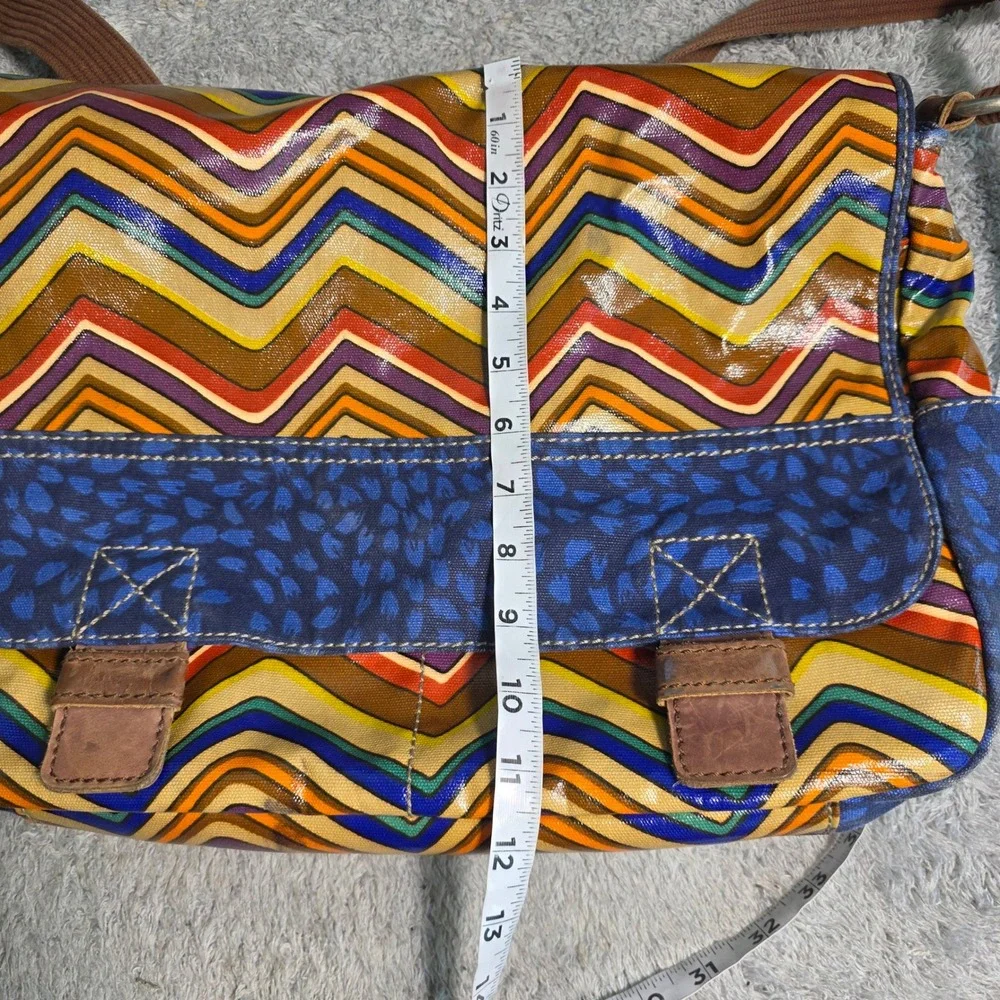 Fossil KeyPer Messenger Laptop Bag Blue Orange Zig Zag‎ Coated Canvas Key Fob
